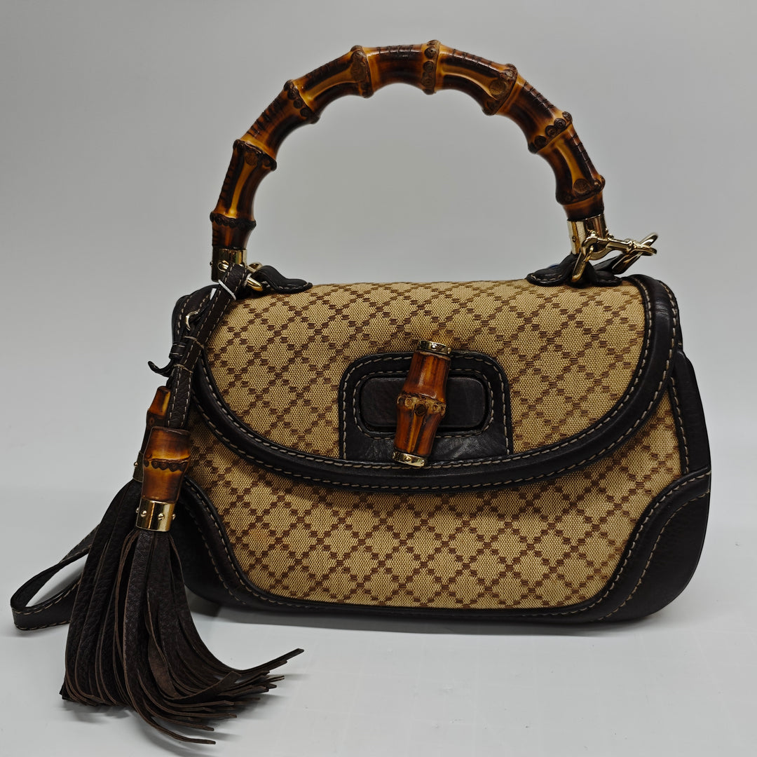 Gucci Medium Diamante Toile New Bamboo Sac
