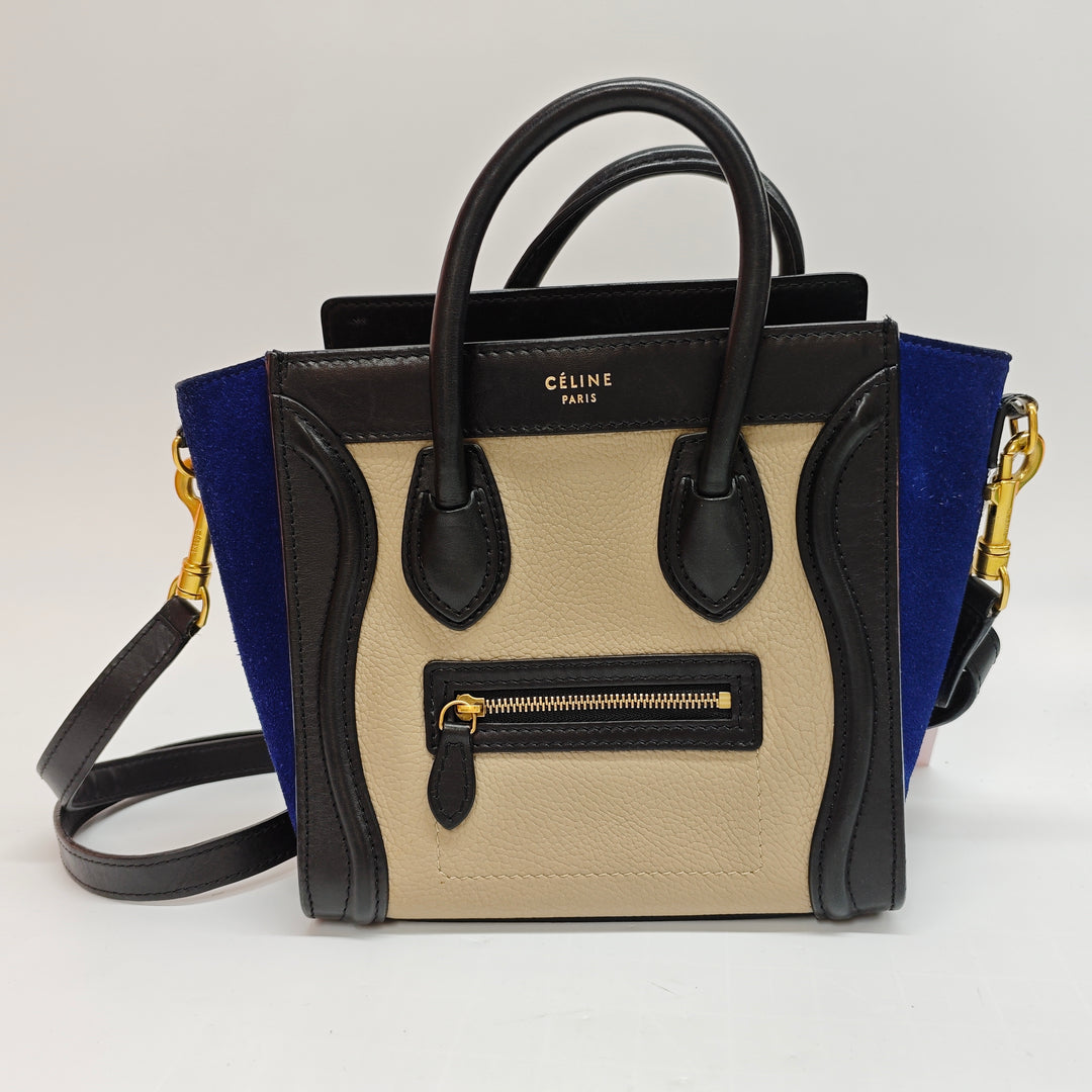 Celine Nano Tricolor Cuir de veau et Daim Luggage Cabas