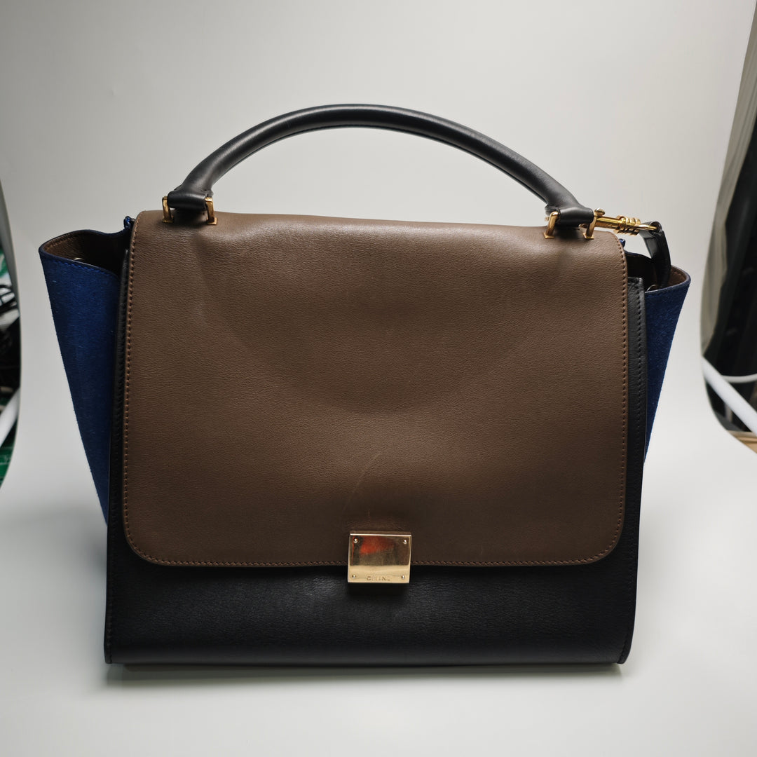 Celine Medium Tricolor Cuir de veau et Daim Trapeze Sac