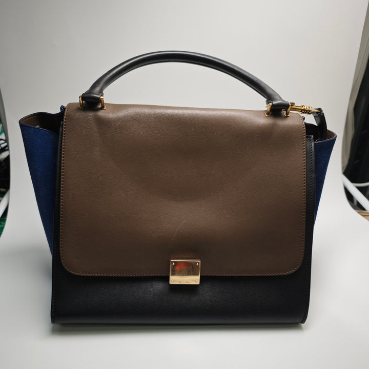 Celine Medium Tricolor Cuir de veau et Daim Trapeze Sac