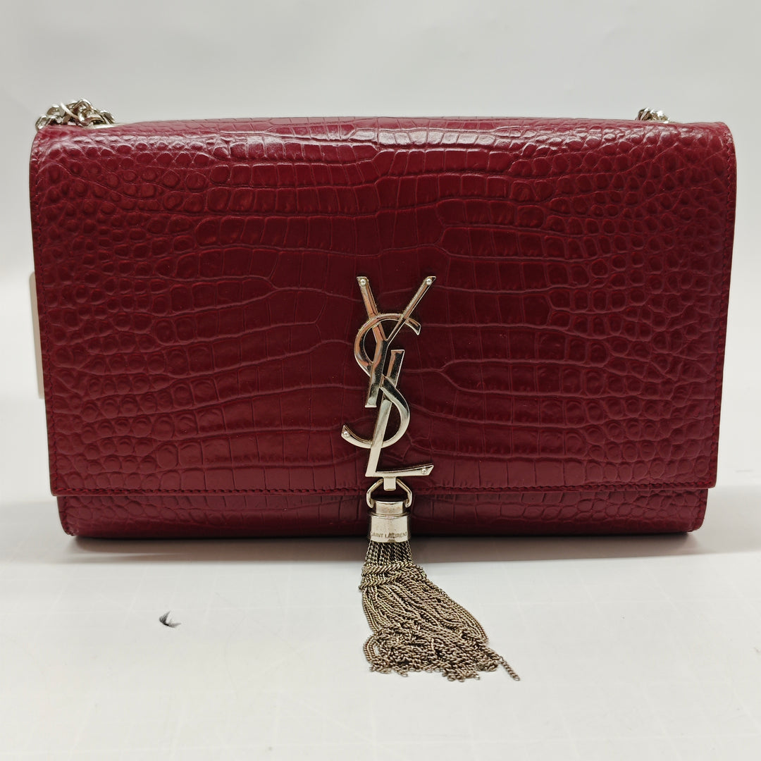 Saint Laurent Medium Croc embossé Cuir Monogram Kate Pompon Sac porté croisé