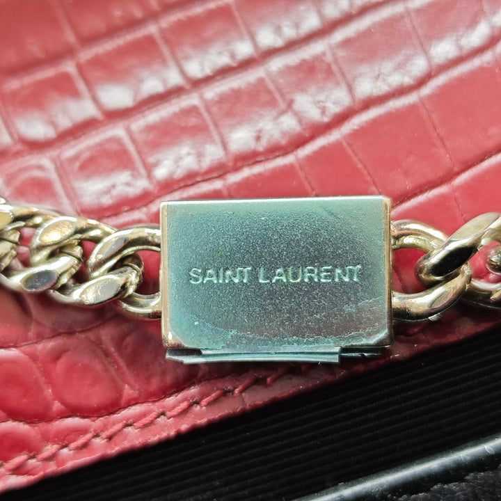 Saint Laurent Medium Croc embossé Cuir Monogram Kate Pompon Sac porté croisé