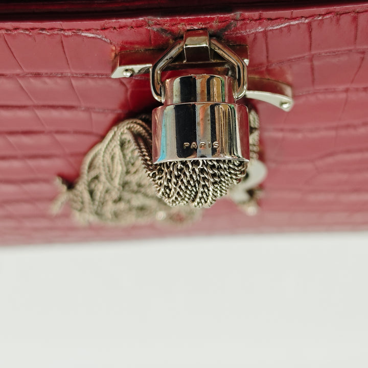 Saint Laurent Medium Croc embossé Cuir Monogram Kate Pompon Sac porté croisé