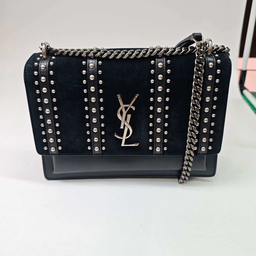 Saint Laurent Medium clouté Daim et Cuir de veau Monogram Sunset Sac porté croisé