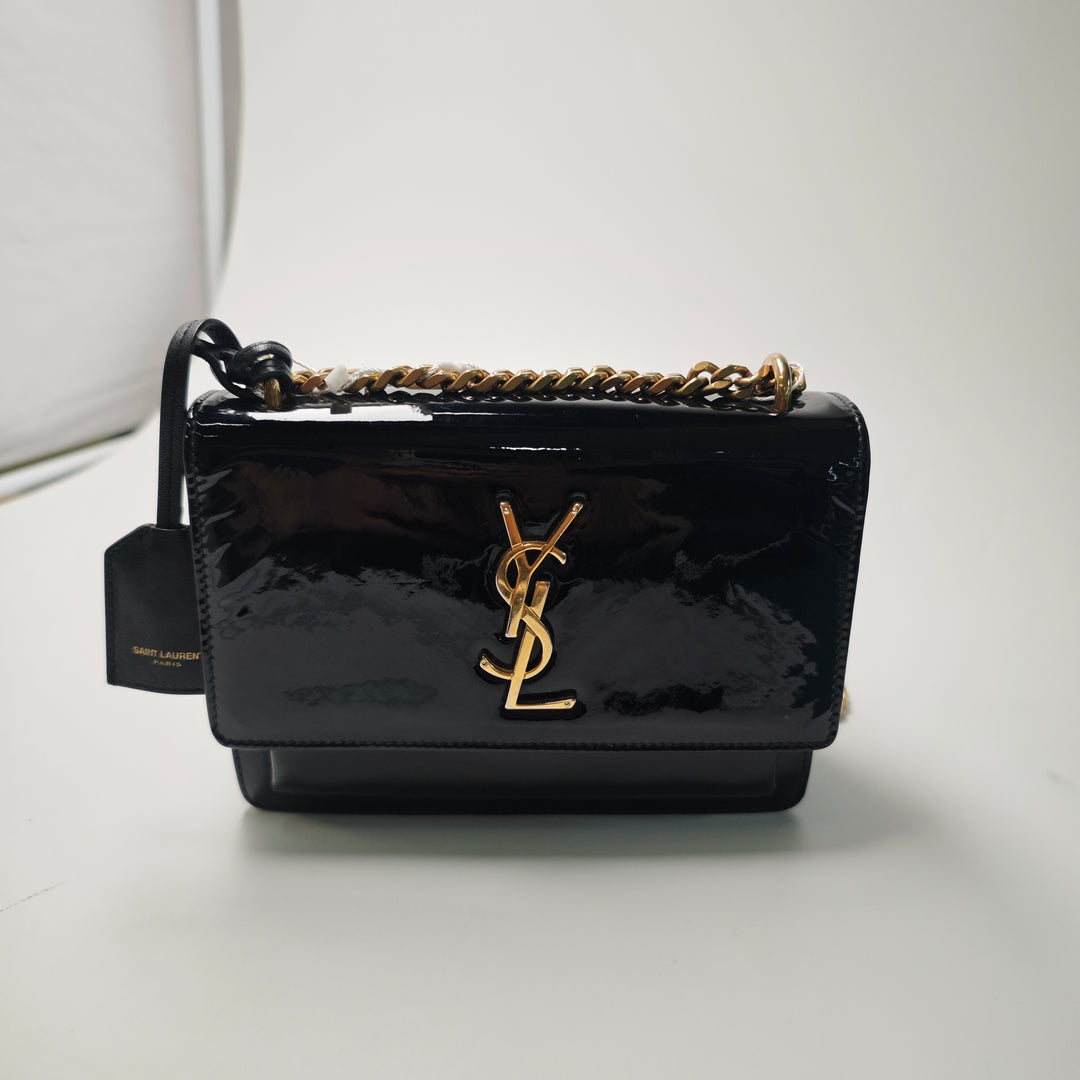 Saint Laurent Small Cuir verni Monogram Sunset Sac porté croisé