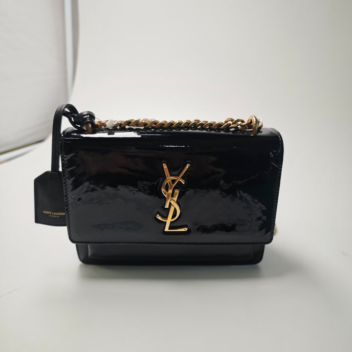 Saint Laurent Small Cuir verni Monogram Sunset Sac porté croisé