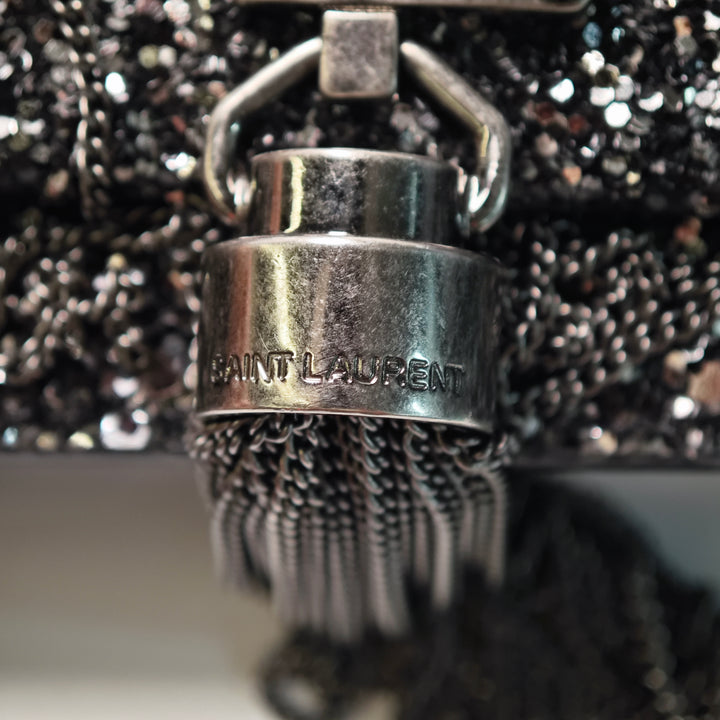 Saint Laurent Metallic Glitter Monogram Kate Pompon Chain Portefeuille