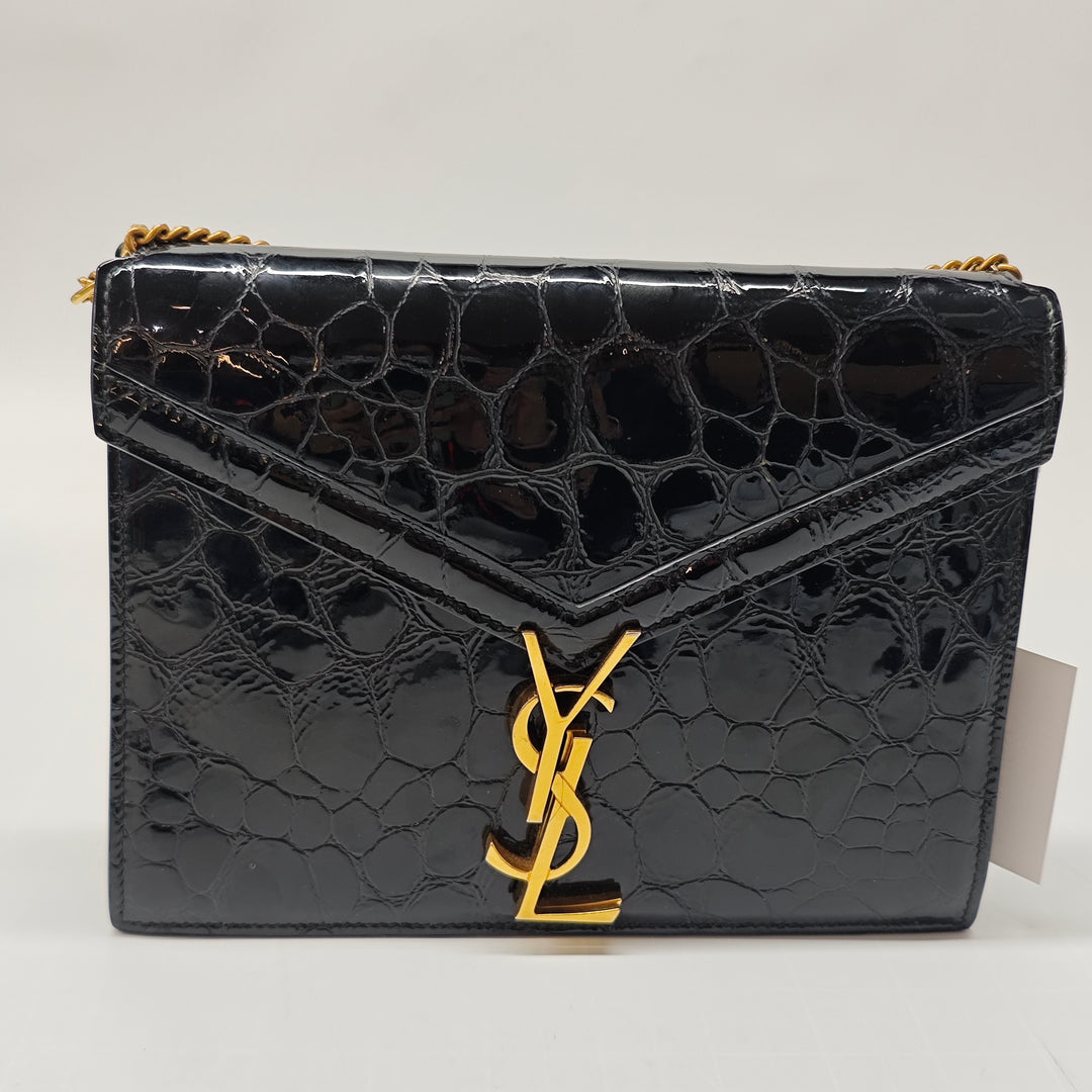 Saint Laurent brillant Croc embossé Cuir de veau Monogram Cassandra Chain Portefeuille