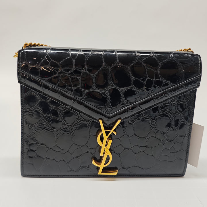 Saint Laurent brillant Croc embossé Cuir de veau Monogram Cassandra Chain Portefeuille