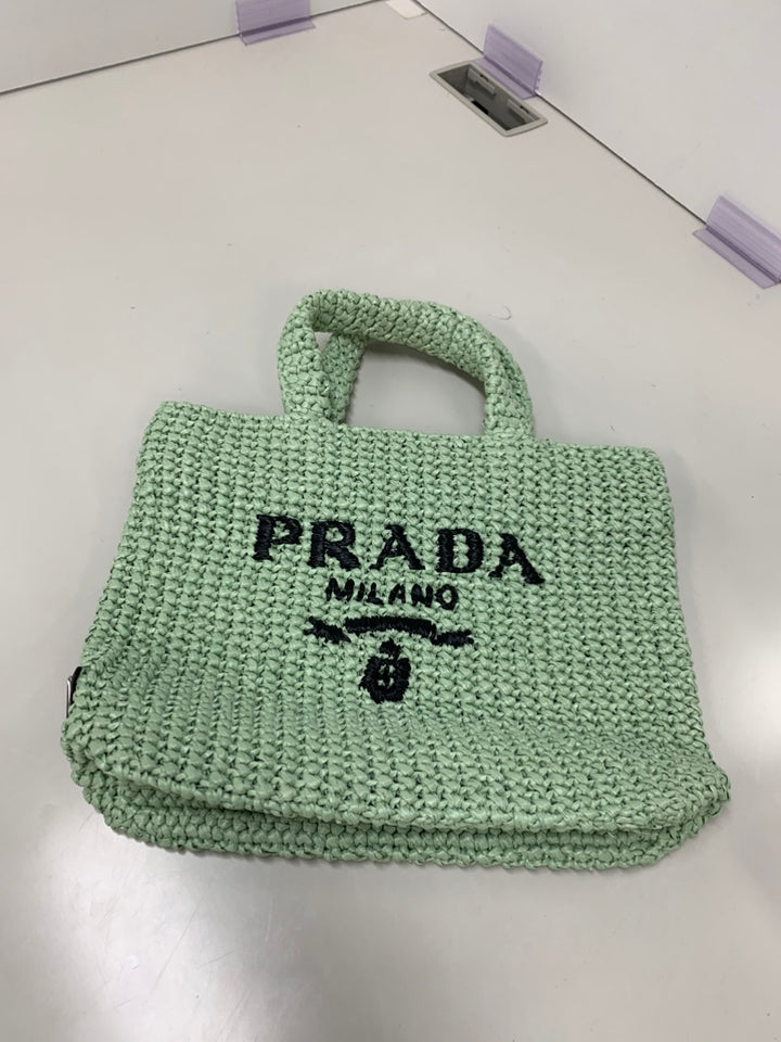 Prada Small Raffia Effect Crochet brodé Logo Cabas