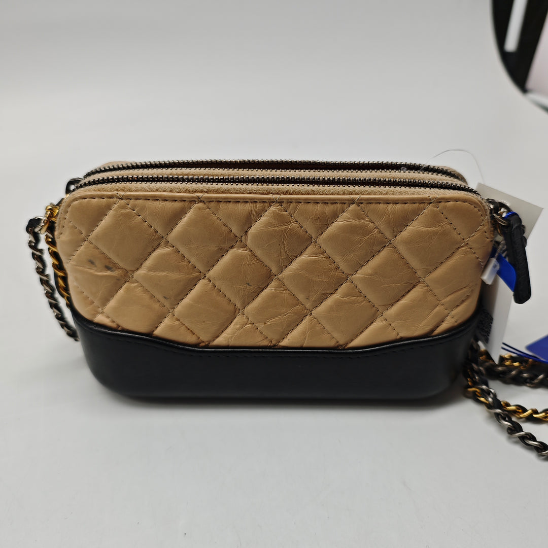 Chanel Bicolor vieilli Cuir de veau Gabrielle Double Zip Pochette avec chaîne