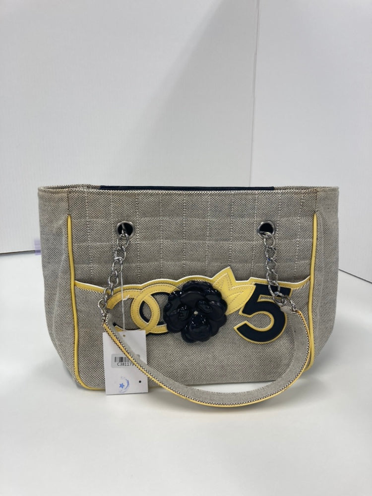 Chanel CC Camellia No. 5 Choco Bar Toile Cabas