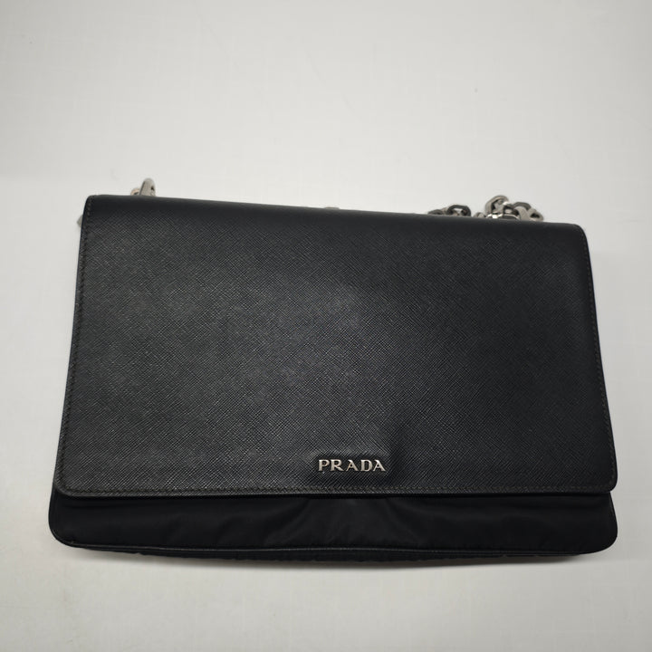Prada Saffiano Lux et Tessuto Chain Sac porté croisé