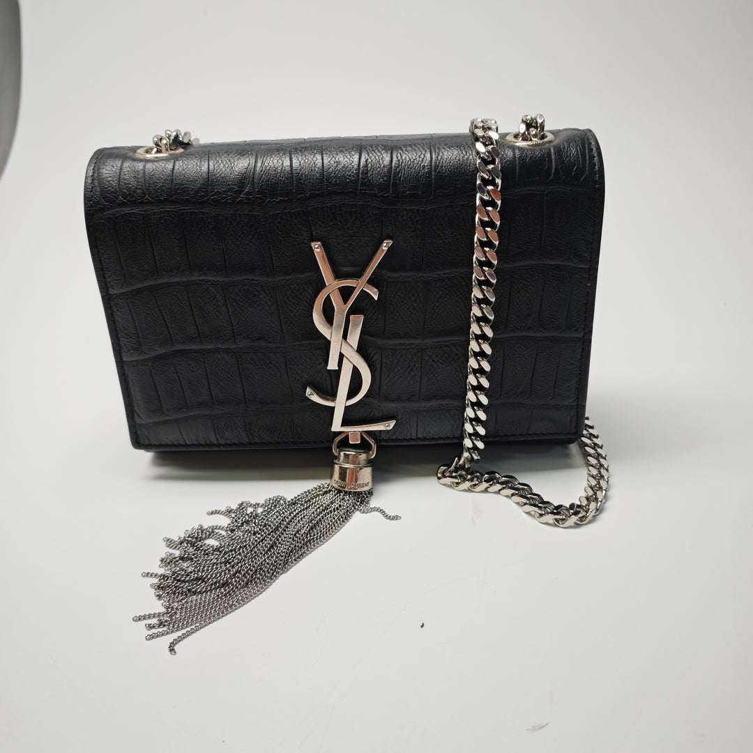 Saint Laurent Small Croc embossé Cuir Monogram Kate Pompon Sac porté croisé