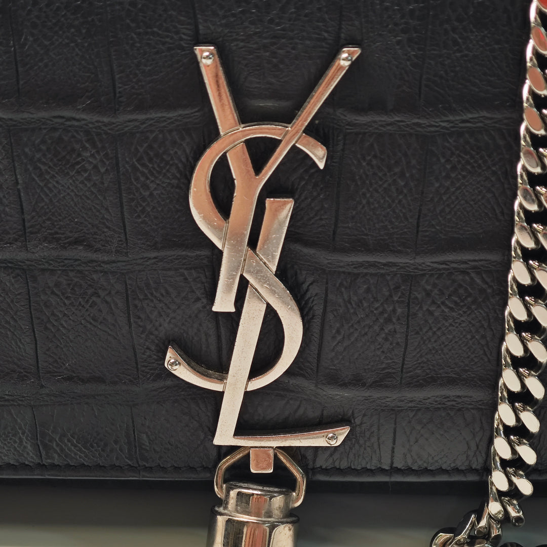 Saint Laurent Small Croc embossé Cuir Monogram Kate Pompon Sac porté croisé