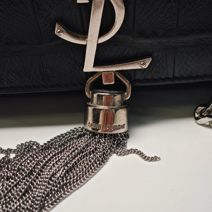 Saint Laurent Small Croc embossé Cuir Monogram Kate Pompon Sac porté croisé