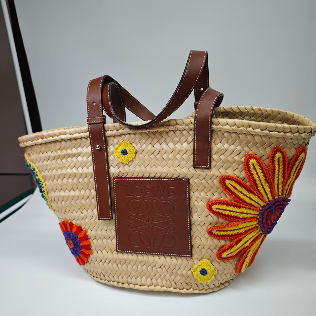 LOEWE Large brodé Raffia Basket Cabas