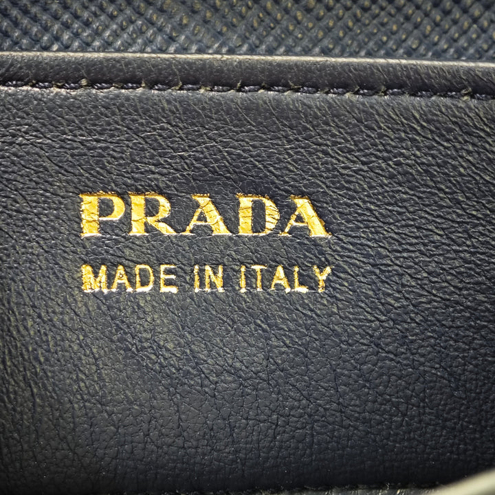 Prada Small Saffiano Cuir à finitions Toile Double Sac