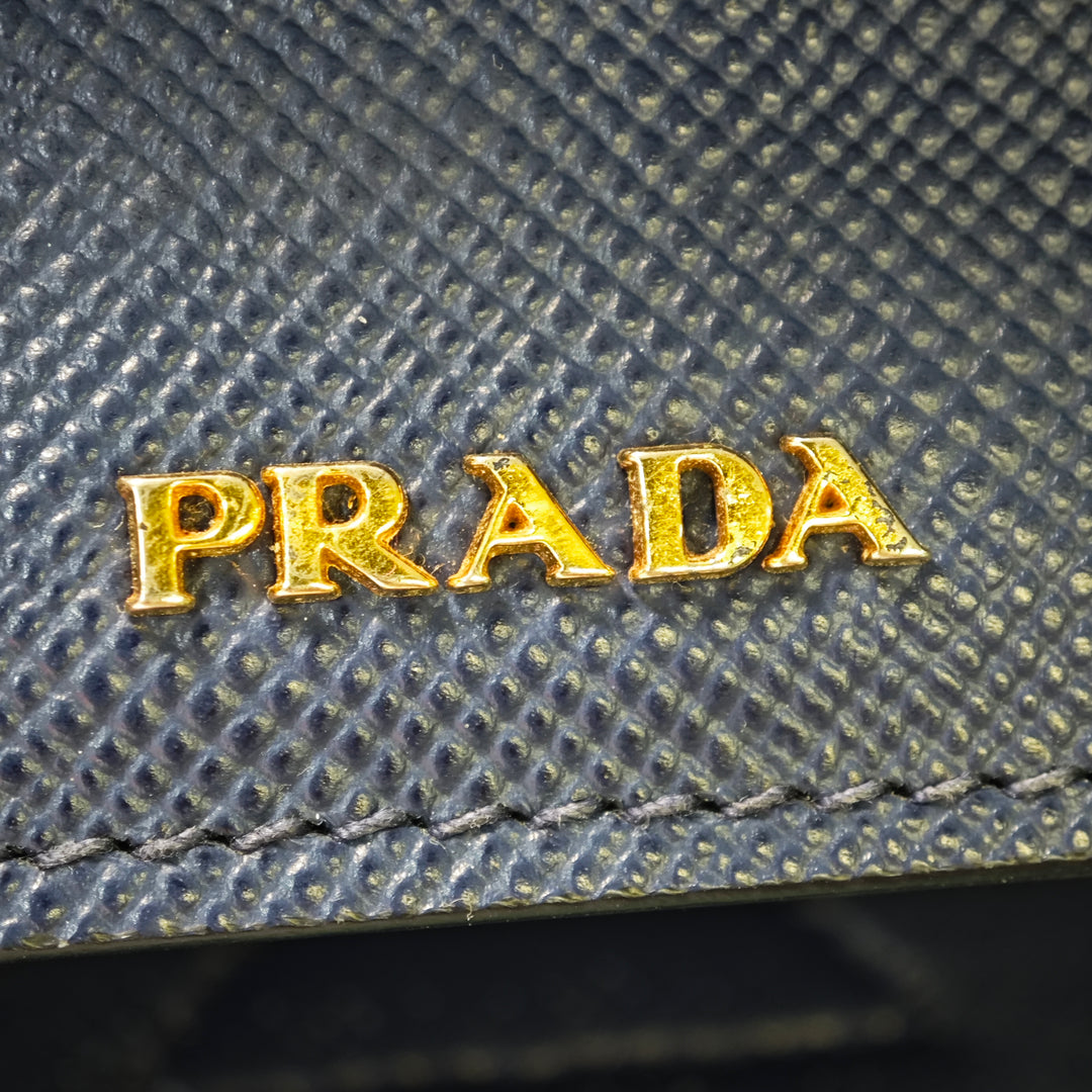 Prada Small Saffiano Cuir à finitions Toile Double Sac