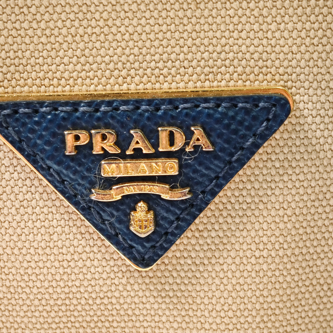 Prada Small Saffiano Cuir à finitions Toile Double Sac