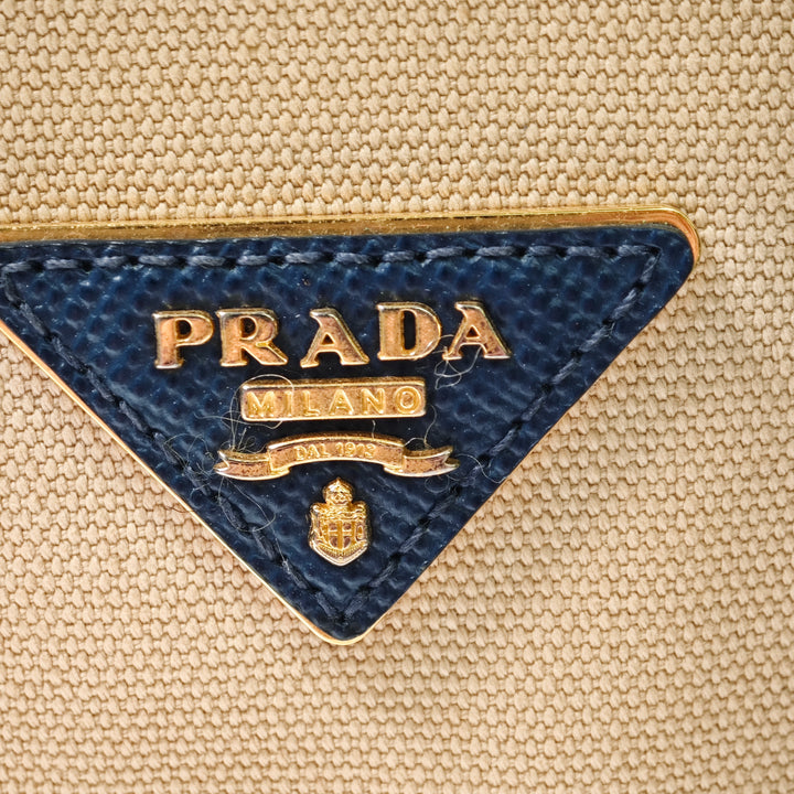 Prada Small Saffiano Cuir à finitions Toile Double Sac