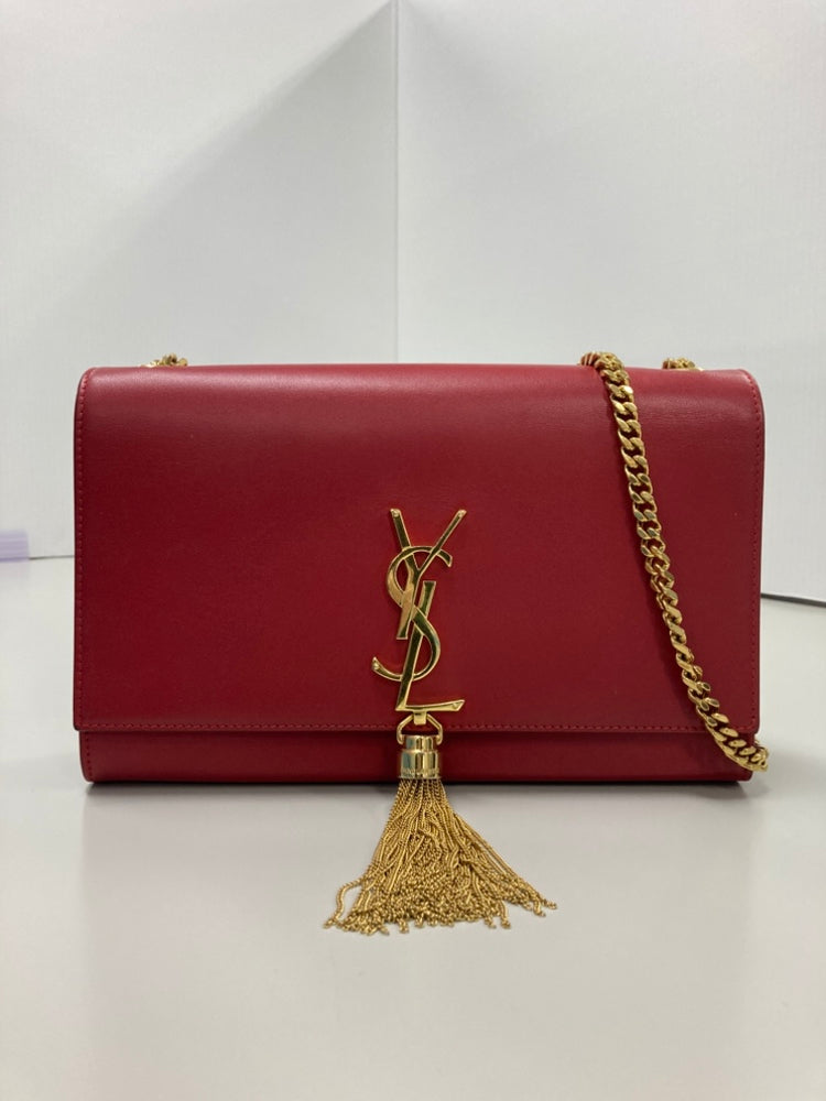 Saint Laurent Medium Smooth Cuir de veau Classic Monogram Kate Pompon Sac porté croisé