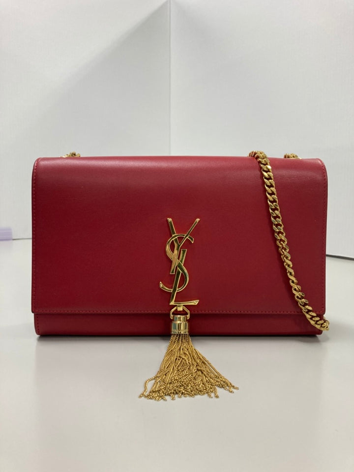 Saint Laurent Medium Smooth Cuir de veau Classic Monogram Kate Pompon Sac porté croisé