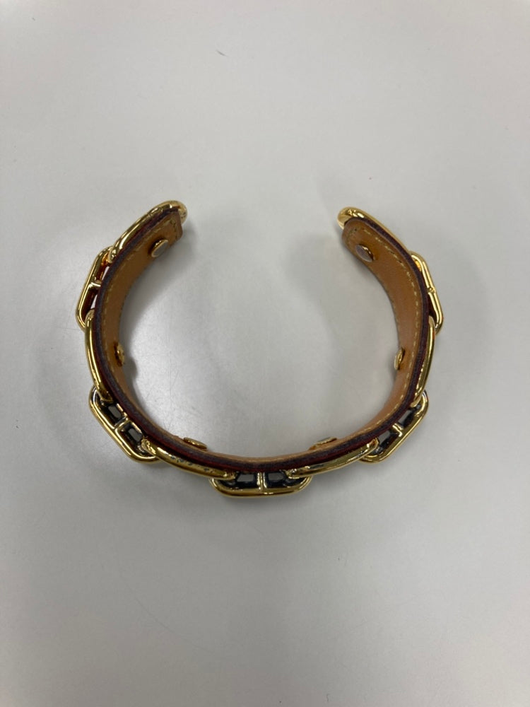 Hermès Cuir et plaqué Chaine d Ancre Cuff Bracelet