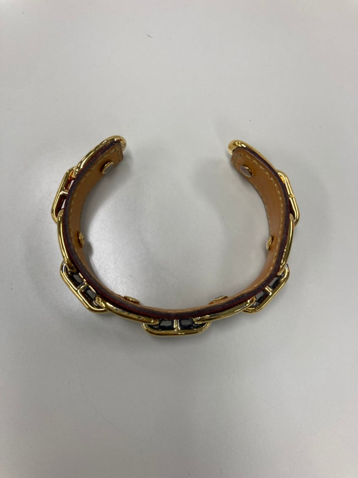 Hermès Cuir et plaqué Chaine d Ancre Cuff Bracelet