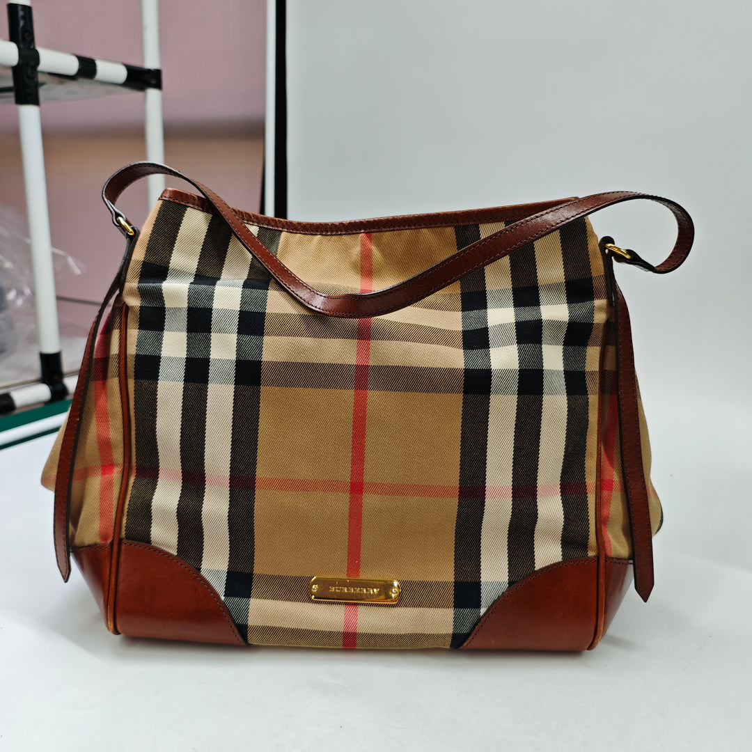 Burberry Small House Check Toile Bridle Canterbury Cabas