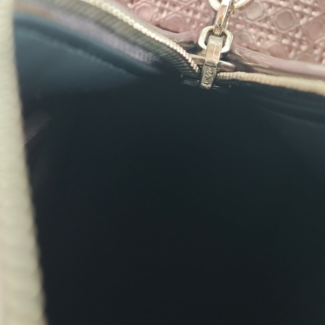 Dior Medium Metallic Cuir verni Microcannage Lady Dior