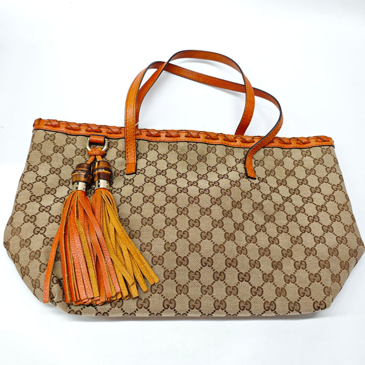 Gucci Medium GG Toile Bamboo Pompon Cabas