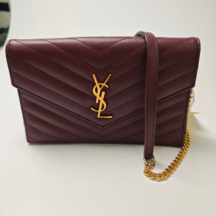 Saint Laurent Grain De Poudre Matelasse Chevron Monogram Chain Portefeuille