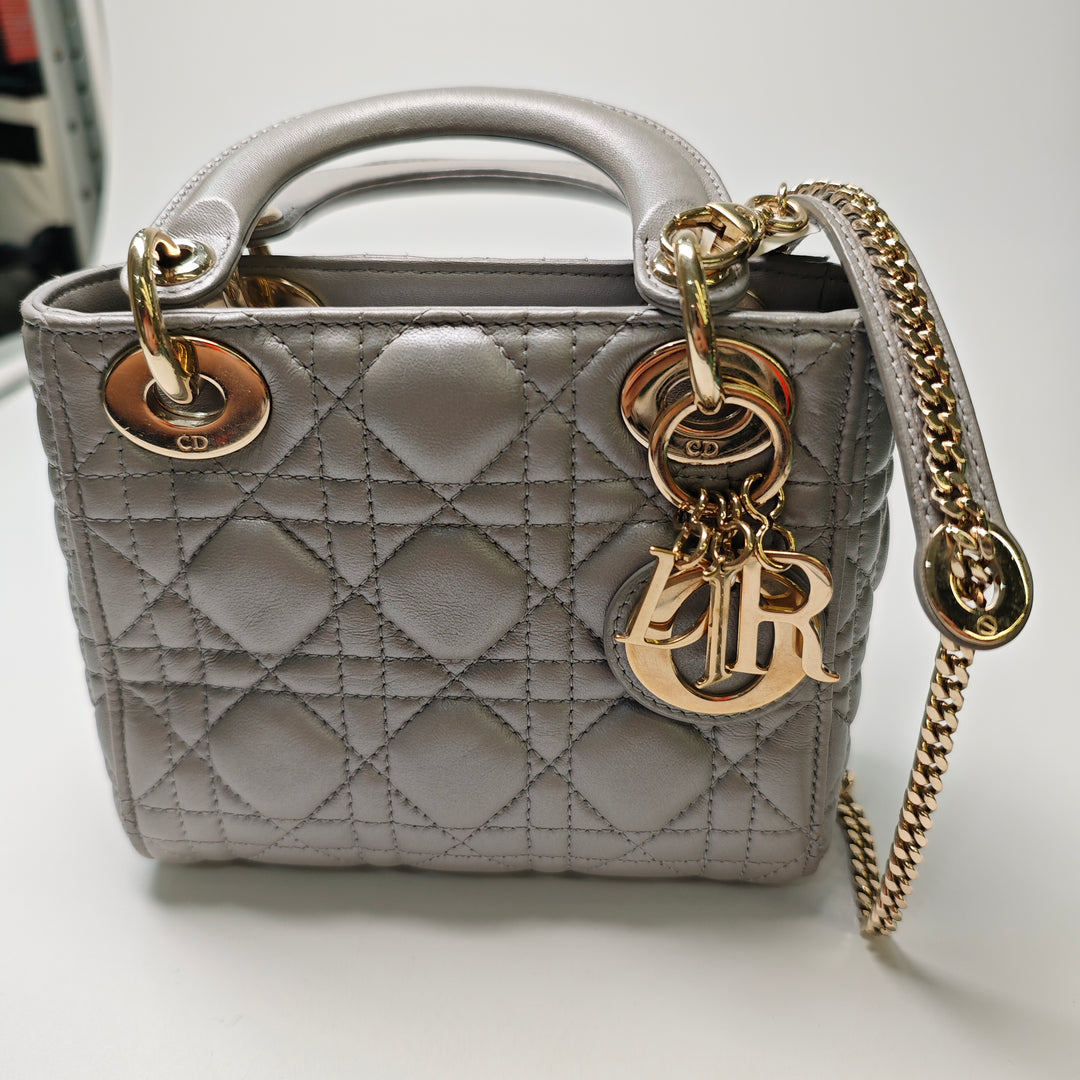 Dior Mini Metallic Cuir d’agneau Cannage Lady Dior