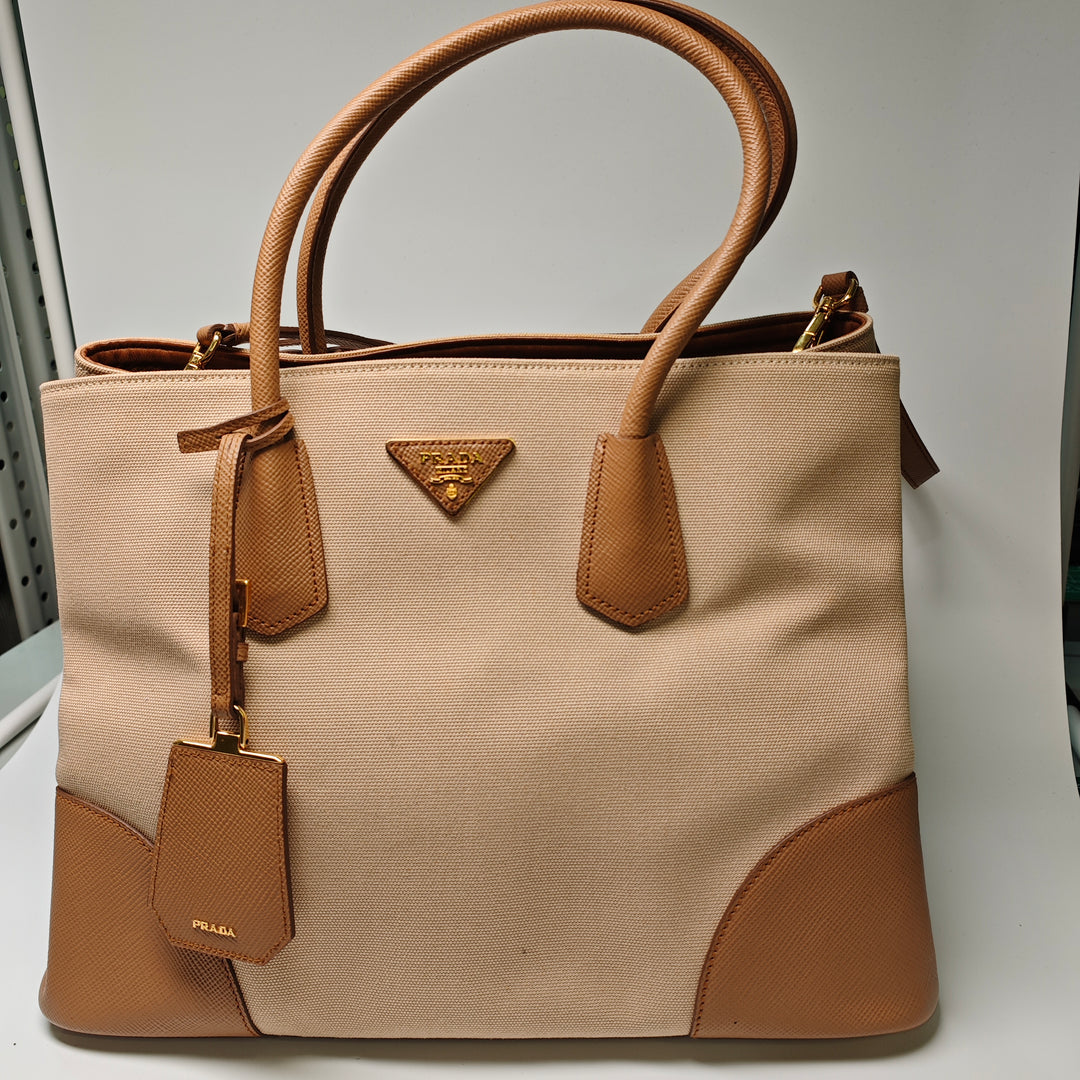 Prada Medium Toile et Saffiano Cuir Double Sac