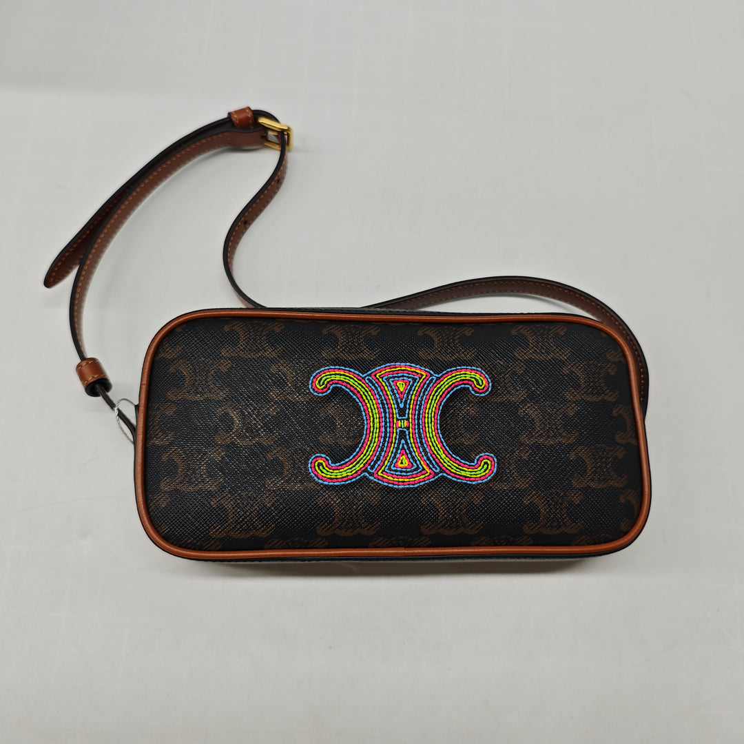 Celine Mini Triomphe Cuir Coated Toile Sac caméra