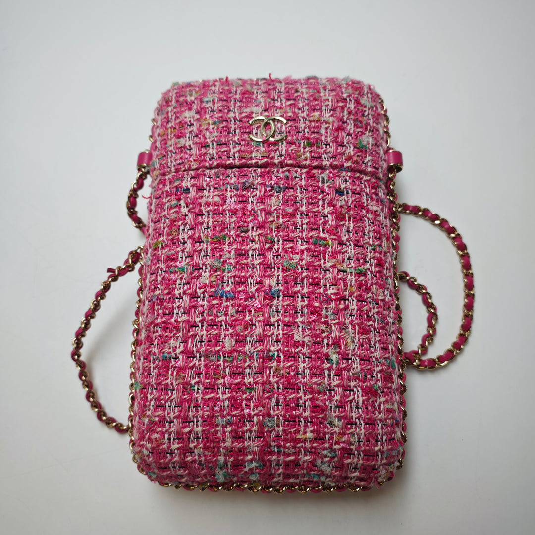 Chanel Tweed Sac rond à chaîne Phone Holder