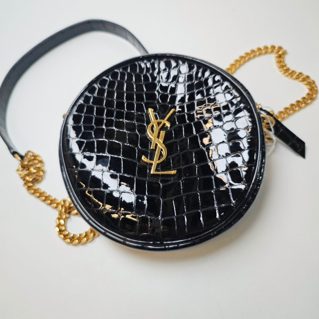 Saint Laurent Croc embossé Cuir verni Rond Vinyle Sac caméra