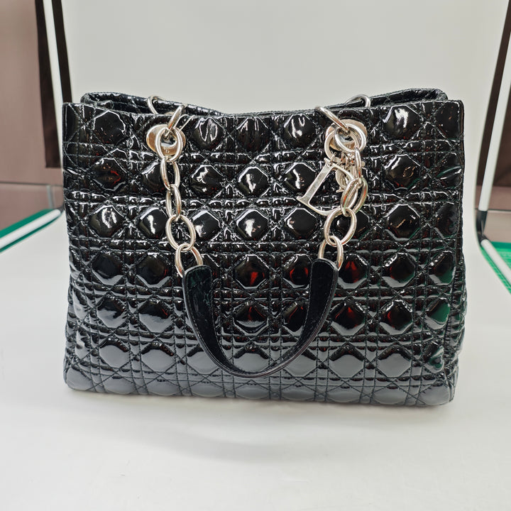 Dior Large Cuir verni Cannage Lady Dior Soft Shopping Cabas