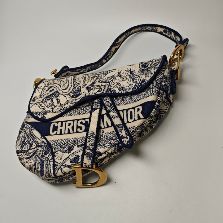 Dior brodé Toile Toile de Jouy Saddle Sac