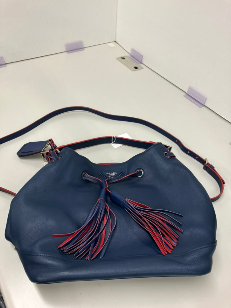 Prada Soft Veau Pompon Convertible Drawstring Bucket Sac