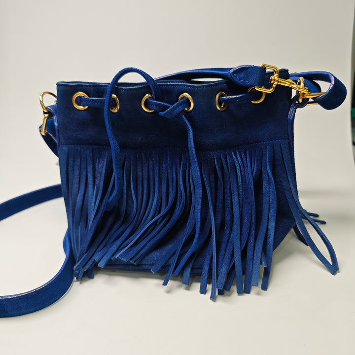Saint Laurent Small Daim Emmanuelle Fringe Bucket Sac