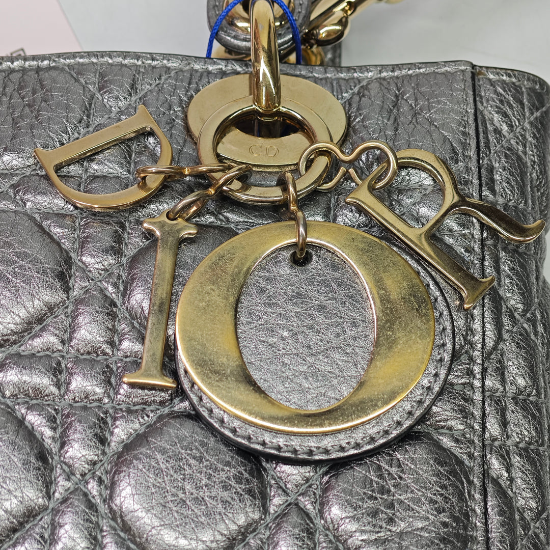 Dior Small Metallic Cuir de veau grainé Cannage Supple Lady Dior