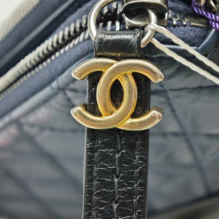 Chanel Bicolor vieilli Cuir de veau Gabrielle Double Zip Pochette avec chaîne