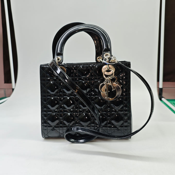 Dior Medium Cuir verni Cannage Lady Dior
