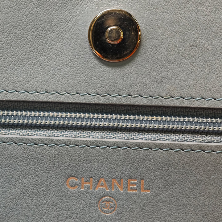 Chanel CC Matelassé Ombre Cuir verni et vieilli Cuir de veau Cristal Wallet on Chain