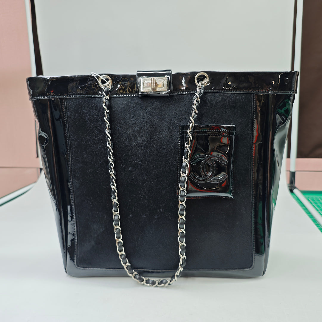 Chanel Pony Hair et Cuir verni Mademoiselle Turnlock Cabas