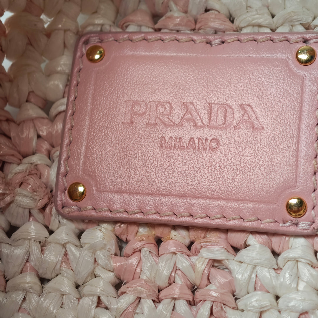 Prada Raffia Effect Crochet brodé Logo Sac porté croisé