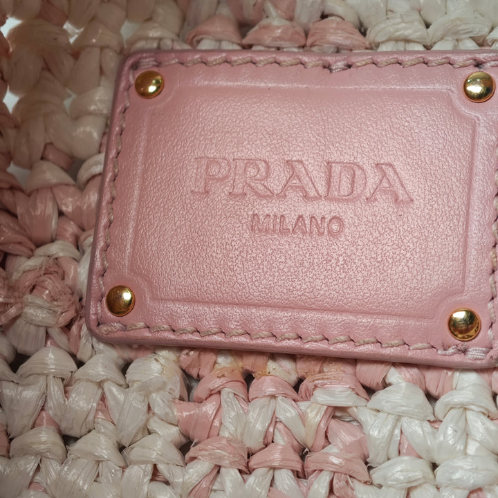 Prada Raffia Effect Crochet brodé Logo Sac porté croisé