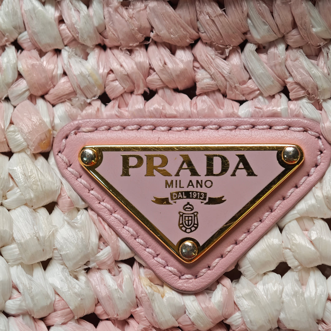 Prada Raffia Effect Crochet brodé Logo Sac porté croisé